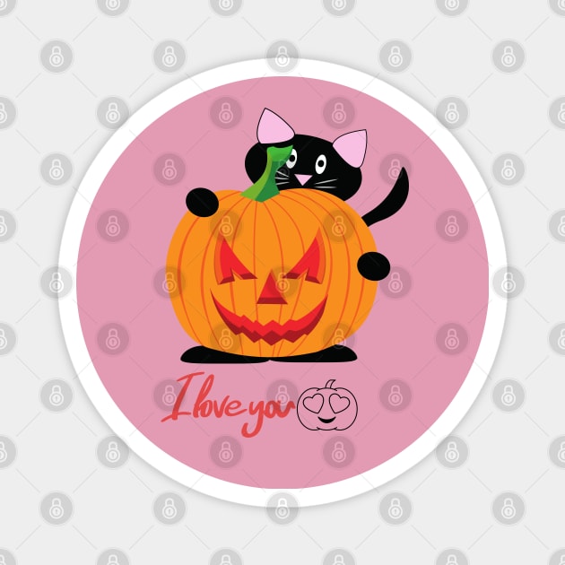 LOVE YOU HALLOWEEN CUTE CAT Magnet by O.M design